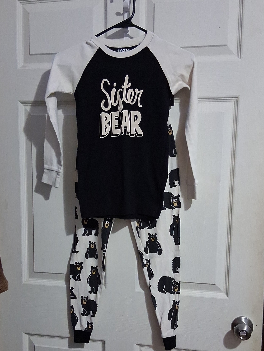Lazy One Black and White 'Sister Bear' Kids Pajama Set Size 10 Soft 100% Cotton